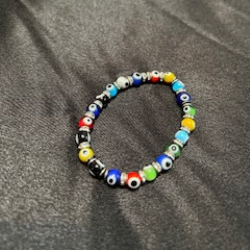 Cute Multicolor Evil Eye Beaded Bracelet, stretches and is of Greek Origin